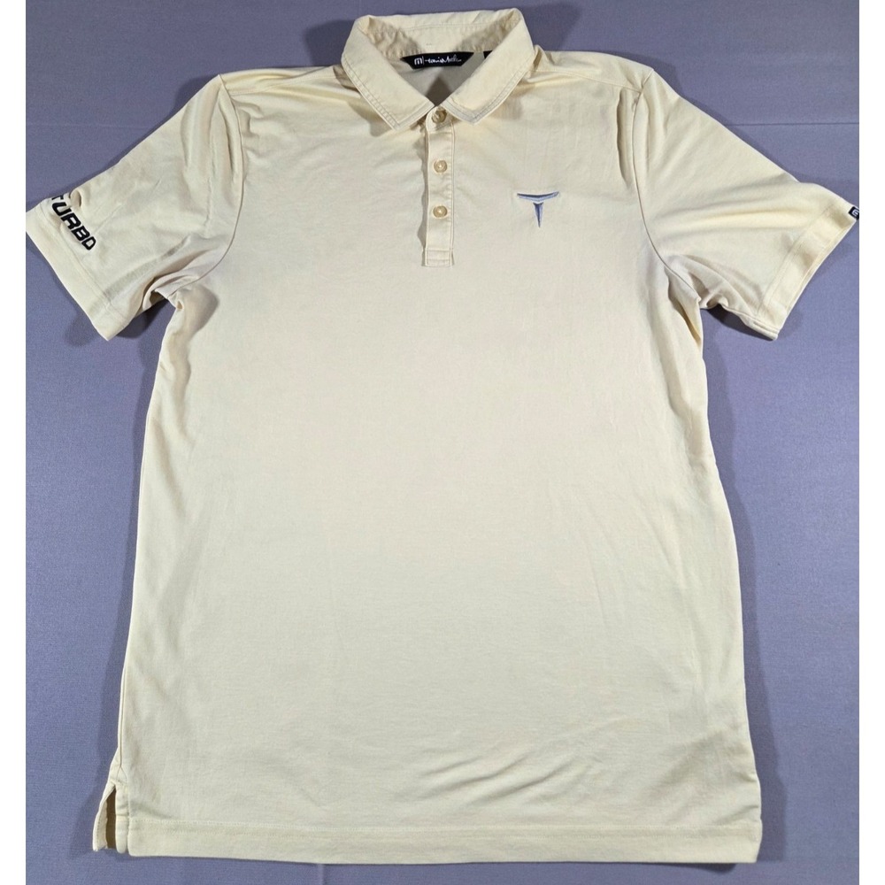 Travis Mathew Shirt Mens Large Yellow Tesla Turbo Embroidered Performance Polo